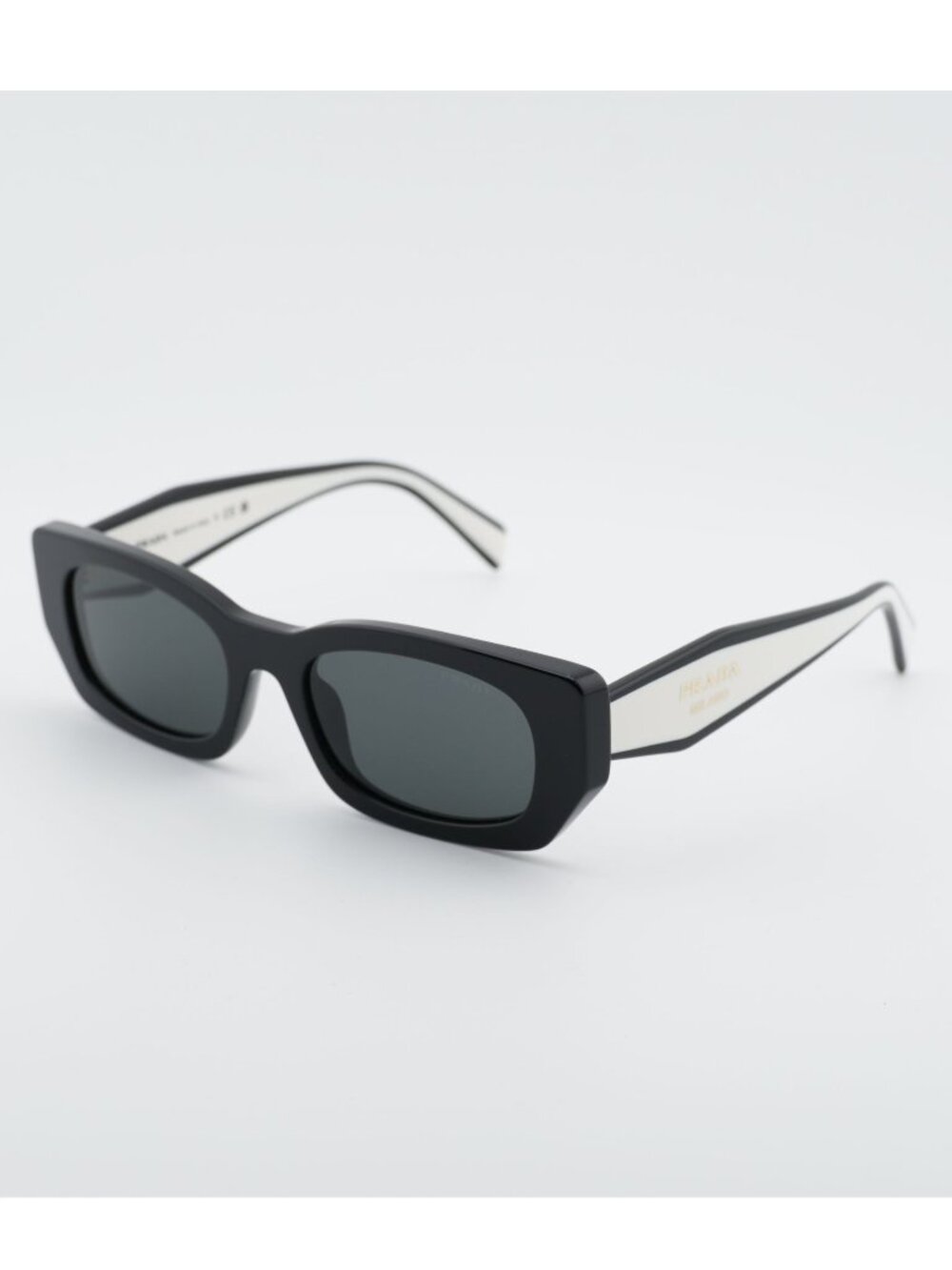 Prada PRB05S 09Q08Z Sunglasses Black Rectangle Frame, Dark Grey Lenses